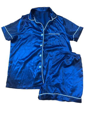 LYANER Satin Pajama Set, Size M, Blue and White